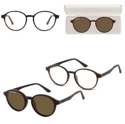 Okrągłe okulary pod korekcję z polaryzacyjną nakładką przeciwsłoneczną CLIP-TRC-190A-2 