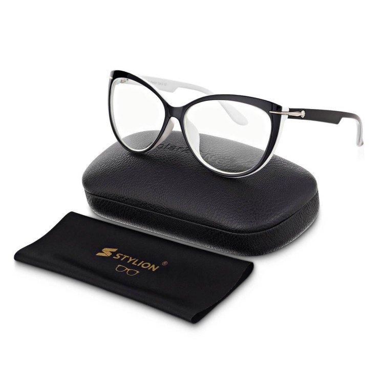 Czarno-Białe Damskie okulary zerówki do komputera marski Polarzone w kształcie kociego oka POL-BLF-560KA.jpg