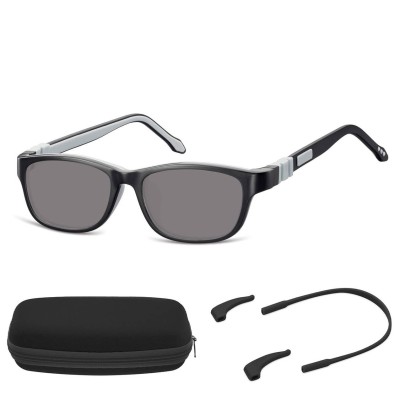 Elastyczne dziecięce okulary przeciwsłoneczne prostokątne + gumka Sunoptic SK5C czarne