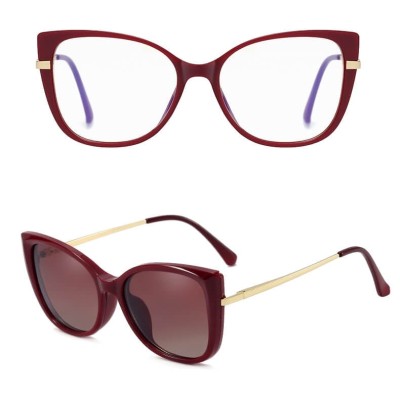 2w1 Okulary damskie do komputera z nakładką przeciwsłoneczną na magnes Clip-On 25138C bordowe