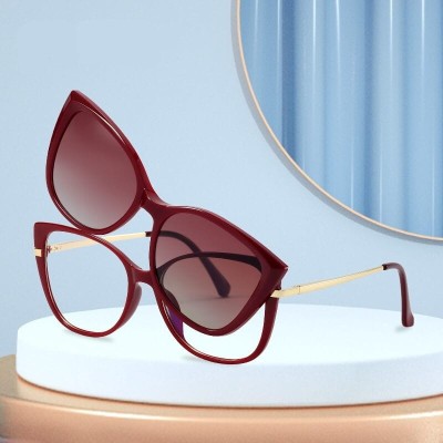 2w1 Okulary damskie do komputera z nakładką przeciwsłoneczną na magnes Clip-On 25138C bordowe