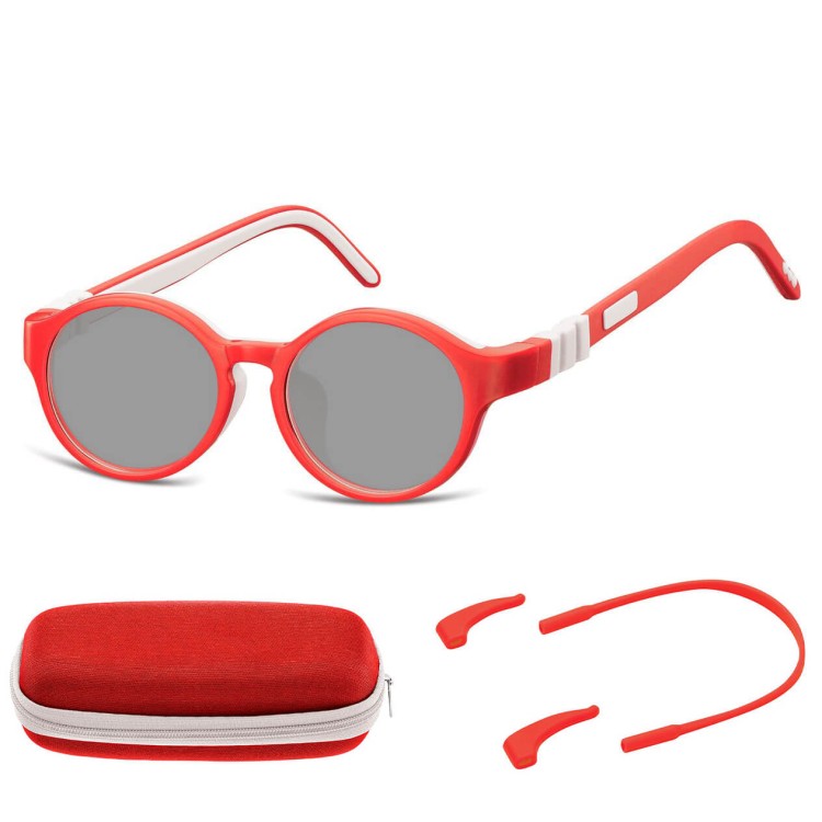 Elastyczne dziecięce okulary przeciwsłoneczne okrągłe + gumka Sunoptic SK7D czerwone.jpg