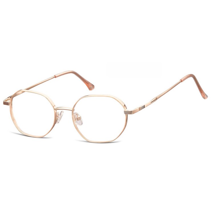 Okulary zerówki sześcioboczne oprawki korekcyjne medium M297 różowe złote 