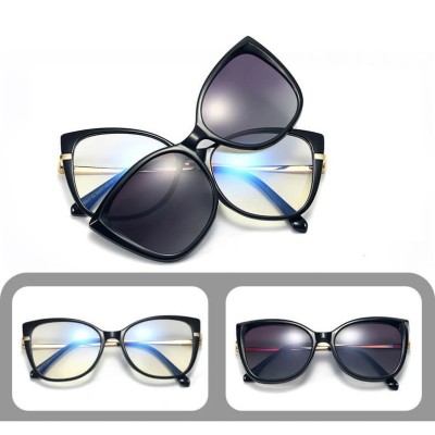 2w1 Okulary damskie do komputera z nakładką przeciwsłoneczną na magnes Clip-On 25138C bordowe