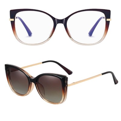 2w1 Okulary damskie do komputera z nakładką przeciwsłoneczną na magnes Clip-On 25138D brązowe