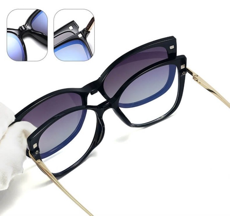 2w1 Okulary damskie do komputera z nakładką przeciwsłoneczną na magnes Clip-On 25138D brązowe