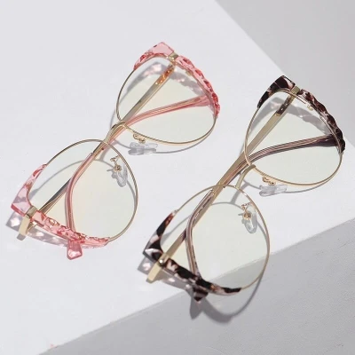 Damskie kocie okulary zerówki do komputera BLUE LIGHT z flexami 25136A panterka/złoty