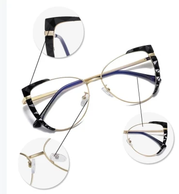 Damskie kocie okulary zerówki do komputera BLUE LIGHT z flexami 25136A panterka/złoty