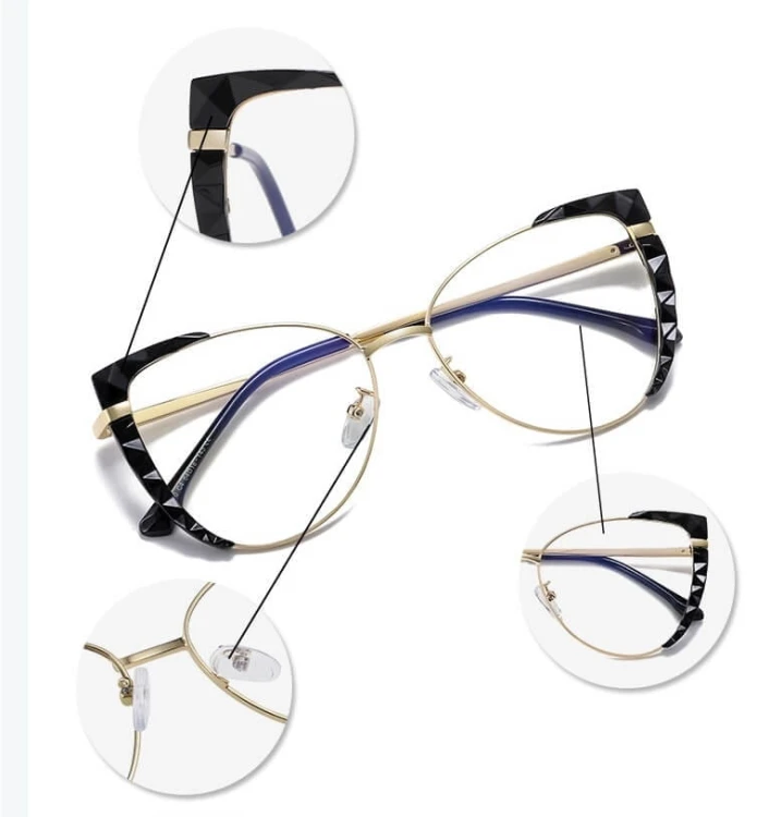 Damskie kocie okulary zerówki do komputera BLUE LIGHT z flexami 25136A panterka/złoty