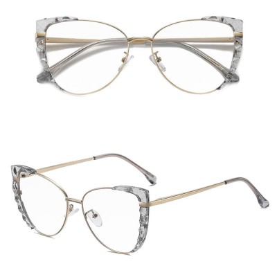Damskie kocie okulary zerówki do komputera BLUE LIGHT z flexami 25136B szary/złoty