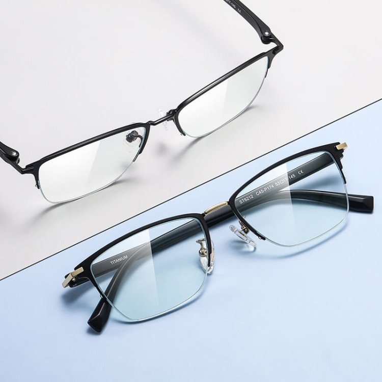 Ultralekkie tytanowe okulary zerówki z filtrem Blue Light do komputera półramkowe TN824B