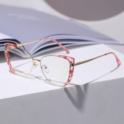 Damskie kocie okulary zerówki do komputera BLUE LIGHT z flexami 25136C róż/złoty