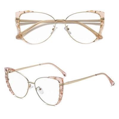 Damskie kocie okulary zerówki do komputera BLUE LIGHT z flexami 25136D peach/gold