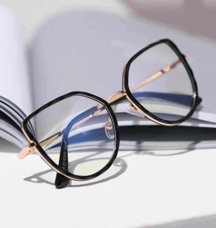 Damskie kocie okulary zerówki do komputera BLUE LIGHT z flexami 25137 black/gold