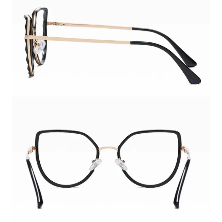 Damskie kocie okulary zerówki do komputera BLUE LIGHT z flexami 25137 black/gold