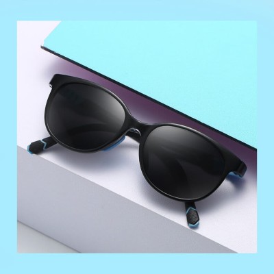 Elastyczne dziecięce okulary przeciwsłoneczne owalne SKD-84 czarno-niebieskie