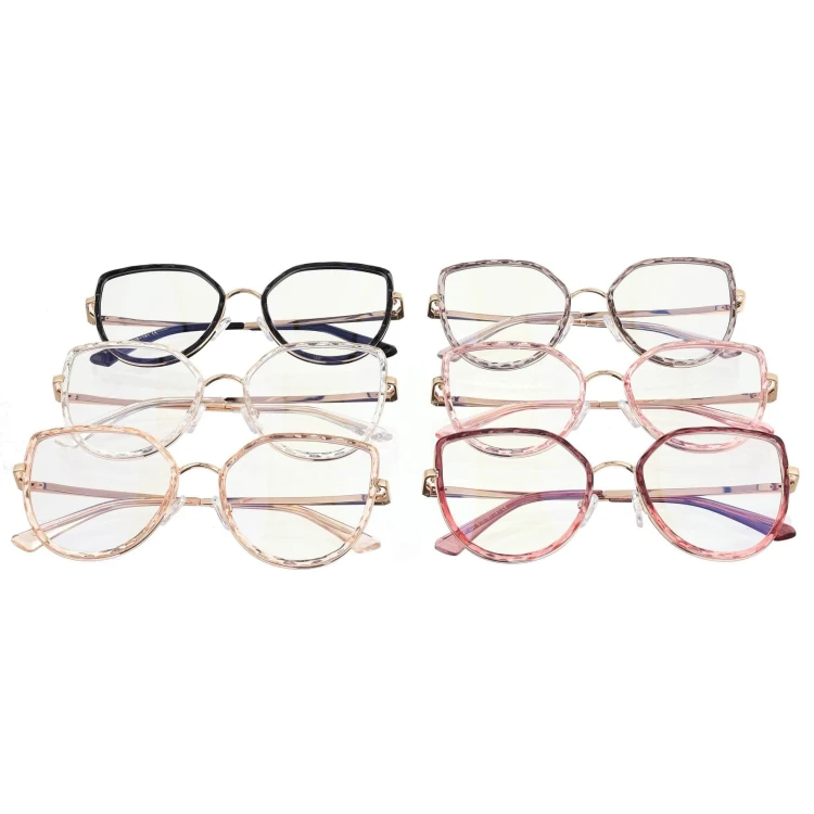 Damskie kocie okulary zerówki do komputera BLUE LIGHT z flexami 25137D pink/gold