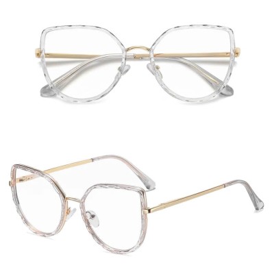 Damskie kocie okulary zerówki do komputera BLUE LIGHT z flexami 25137E bezbarwne