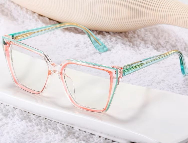 Damskie kocie okulary zerówki do komputera BLUE LIGHT na teleskopach 25152A Mięta/Róż