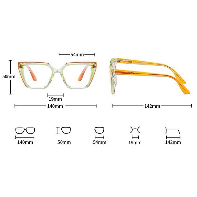 Damskie kocie okulary zerówki do komputera BLUE LIGHT na teleskopach 25152F Zielony/Pomarańcz