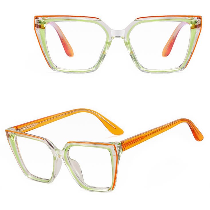 Damskie kocie okulary zerówki do komputera BLUE LIGHT na teleskopach 25152F Zielony/Pomarańcz