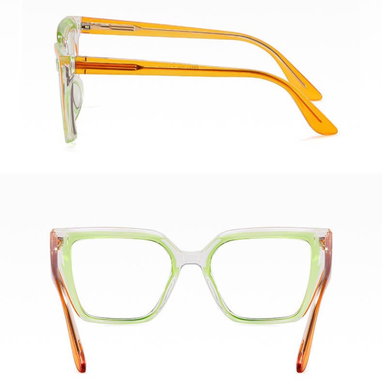 Damskie kocie okulary zerówki do komputera BLUE LIGHT na teleskopach 25152F Zielony/Pomarańcz