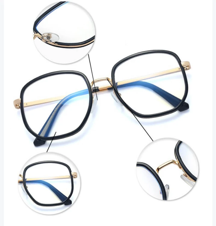 Damskie owalne okulary zerówki do komputera BLUE LIGHT na teleskopach 25155 Czarny/Złoty
