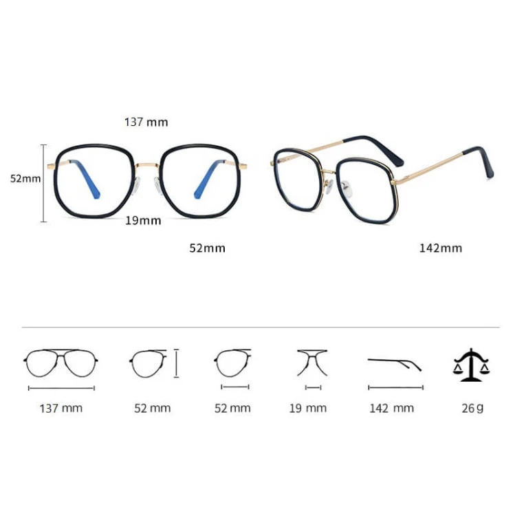 Damskie owalne okulary zerówki do komputera BLUE LIGHT na teleskopach 25155 Czarny/Złoty