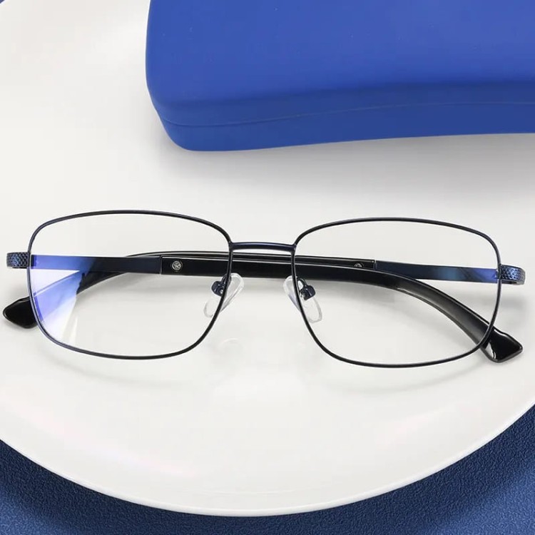 Metalowe okulary zerówki z filtrem Blue Light do komputera 25154E Granatowe + akcesoria