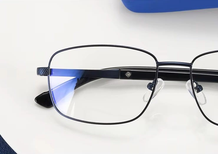 Metalowe okulary zerówki z filtrem Blue Light do komputera 25154E Granatowe + akcesoria