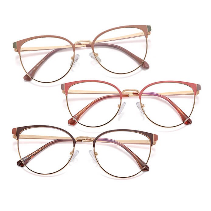 Damskie okulary Kocie  Oczy zerówki do komputera BLUE LIGHT na teleskopach 25110E Brudny Róż/Złoty