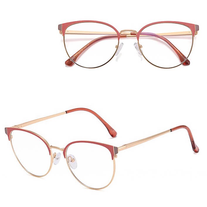 Damskie okulary Kocie  Oczy zerówki do komputera BLUE LIGHT na teleskopach 25110E Brudny Róż/Złoty