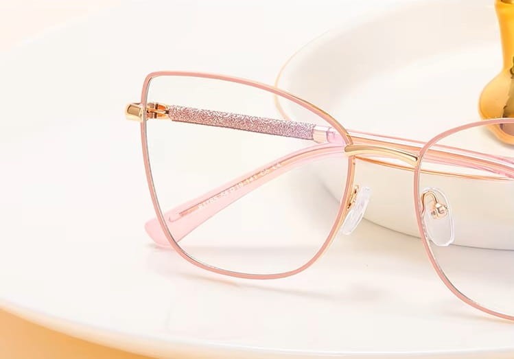 Damskie okulary Kocie  Oczy zerówki do komputera BLUE LIGHT na teleskopach 25156C Różowy/Złoty