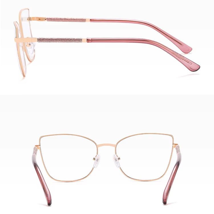 Damskie okulary Kocie  Oczy zerówki do komputera BLUE LIGHT na teleskopach 25156D Brudny Różowy/Złoty