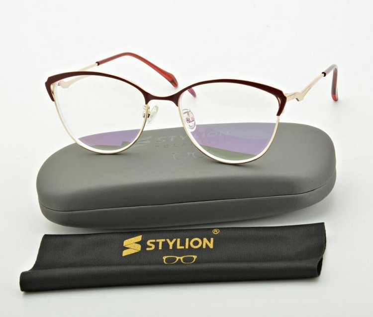Damskie kocie okulary zerówki z antyrefleksem ST317A moc: 0.00 złoty/bordo