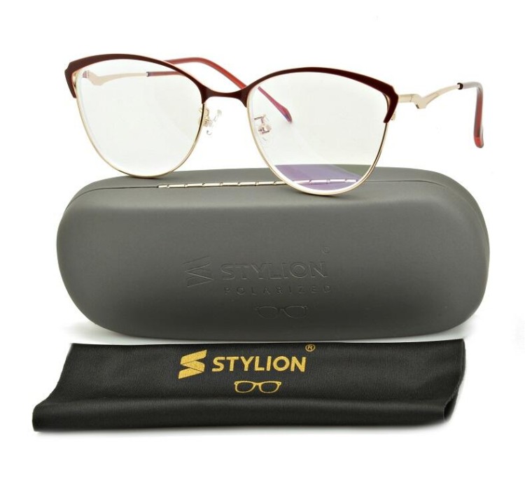 Damskie kocie okulary zerówki z antyrefleksem ST317A moc: 0.00 złoty/bordo