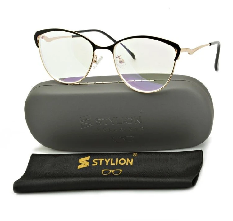 Damskie kocie okulary zerówki z antyrefleksem ST317B moc: 0.00 złoty/czarny