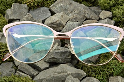 Damskie kocie okulary zerówki z antyrefleksem ST317C moc: 0.00 złoty/różowy