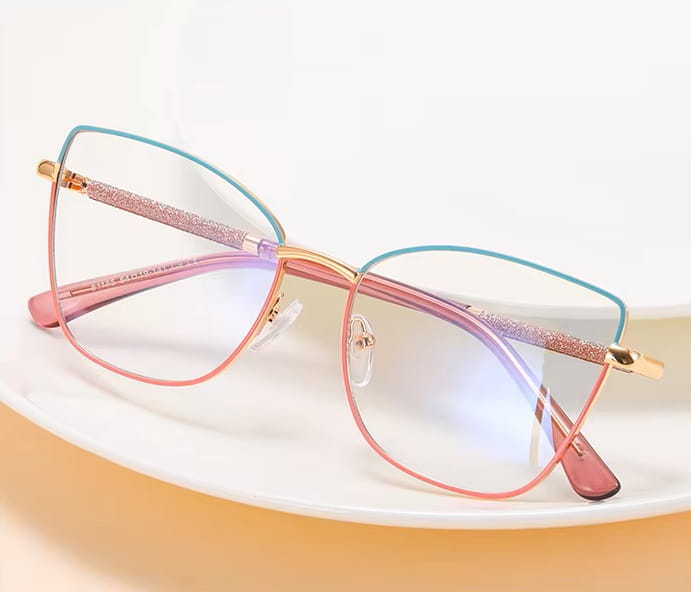 Damskie okulary Kocie  Oczy zerówki do komputera BLUE LIGHT na teleskopach 25156G Turkus/Róż/Złoty