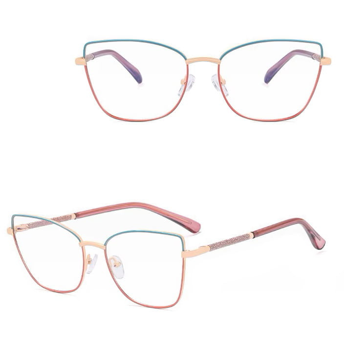 Damskie okulary Kocie  Oczy zerówki do komputera BLUE LIGHT na teleskopach 25156G Turkus/Róż/Złoty