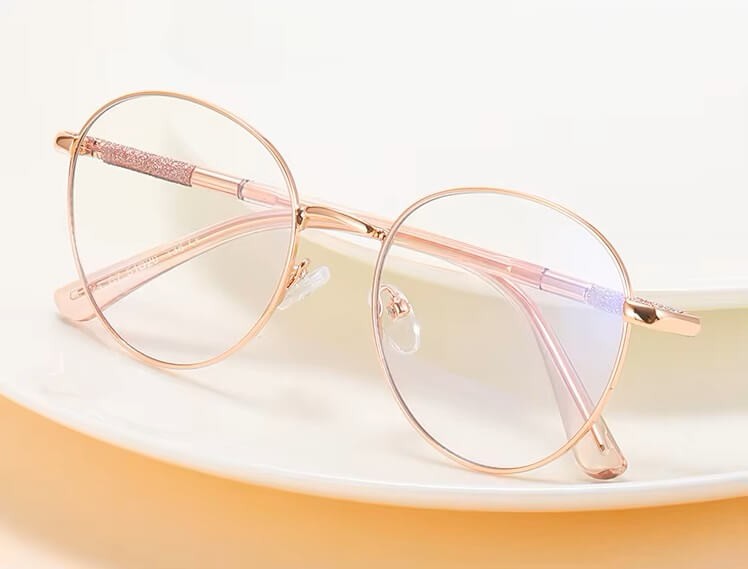 Damskie okulary Lenonki zerówki do komputera BLUE LIGHT na teleskopach 25148D Różowe Złoto