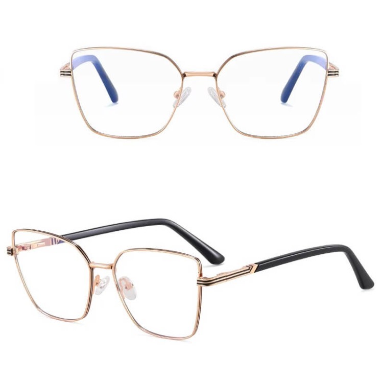 Damskie okulary Kocie  Oczy zerówki do komputera BLUE LIGHT z fleksami 25145 Złoty/Czarny