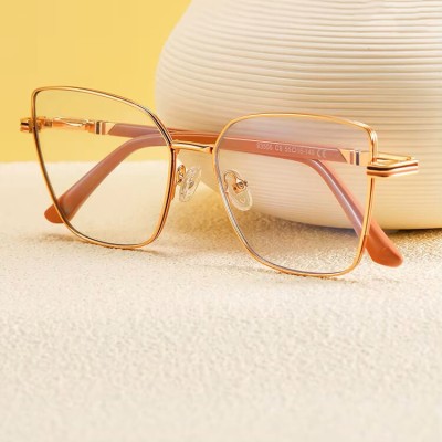 Damskie okulary Kocie  Oczy zerówki do komputera BLUE LIGHT z fleksami 25145C Złoty/Beż