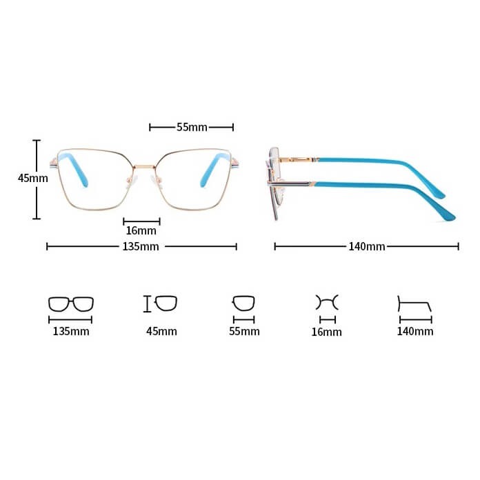 Damskie okulary Kocie  Oczy zerówki do komputera BLUE LIGHT z fleksami 25145D Złoty/Fioletowy