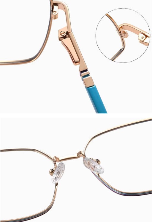 Damskie okulary Kocie  Oczy zerówki do komputera BLUE LIGHT z fleksami 25145E Złoty/Niebieski