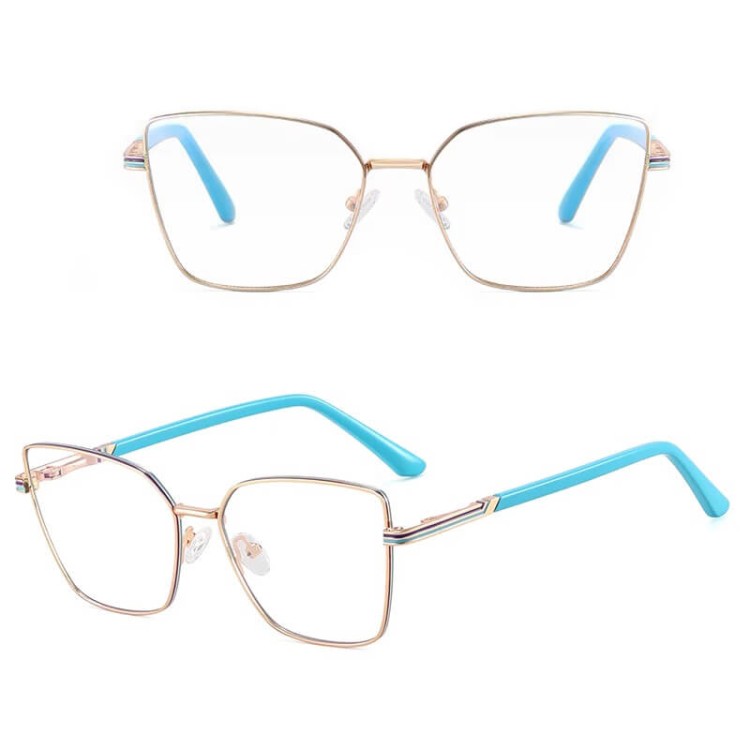 Damskie okulary Kocie  Oczy zerówki do komputera BLUE LIGHT z fleksami 25145E Złoty/Niebieski