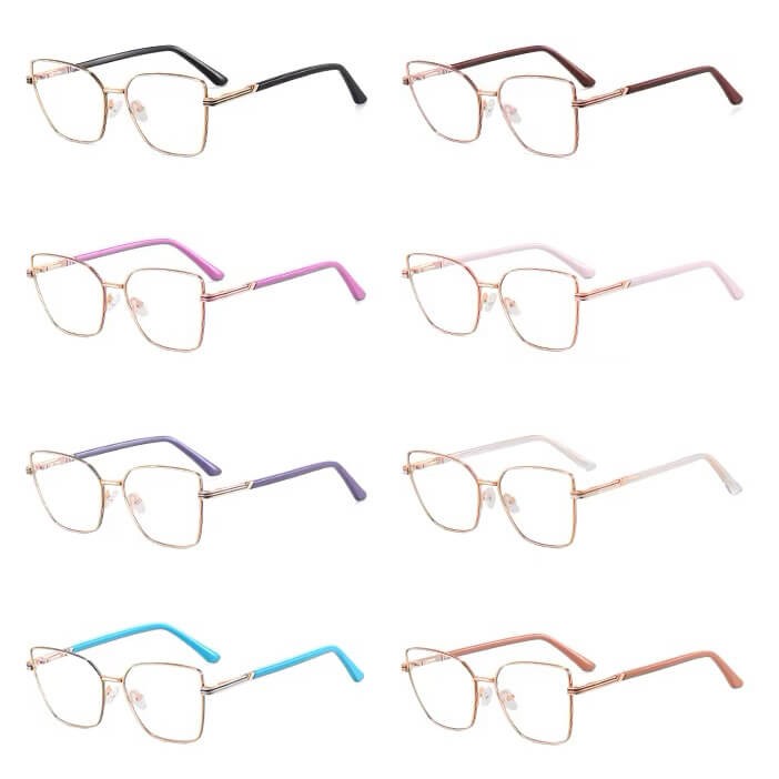 Damskie okulary Kocie  Oczy zerówki do komputera BLUE LIGHT z fleksami 25145G Złoty/Perłowy