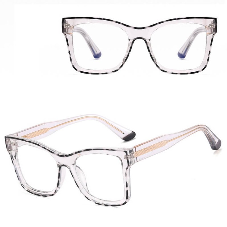 Damskie kwadratowe okulary zerówki do komputera BLUE LIGHT z flexami 25157A Transparentny/Panterka
