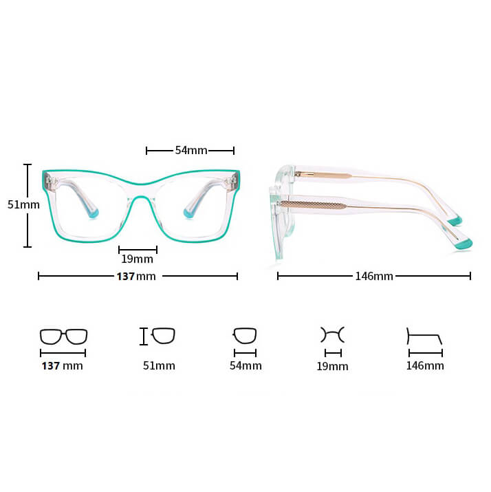 Damskie kwadratowe okulary zerówki do komputera BLUE LIGHT z flexami 25157F Transparentny/Zielony