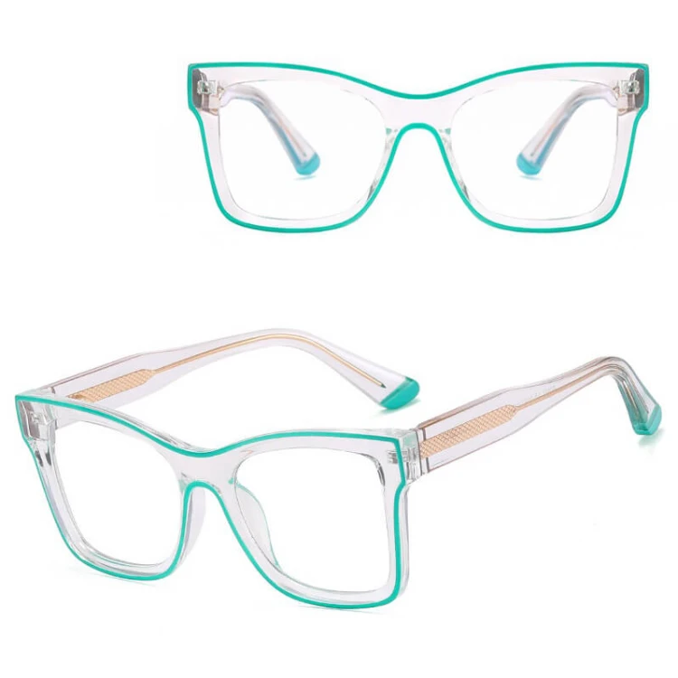 Damskie kwadratowe okulary zerówki do komputera BLUE LIGHT z flexami 25157F Transparentny/Zielony